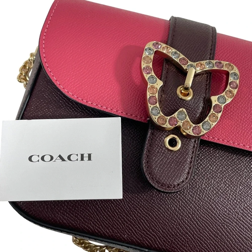 Coach Gemma Crossbody Bag Butterfly Buckle Colorblock Strawberry Cranberry C6796
